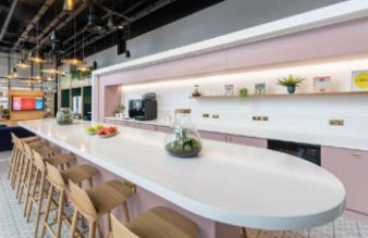 Kitchen and social bar within the amenity space