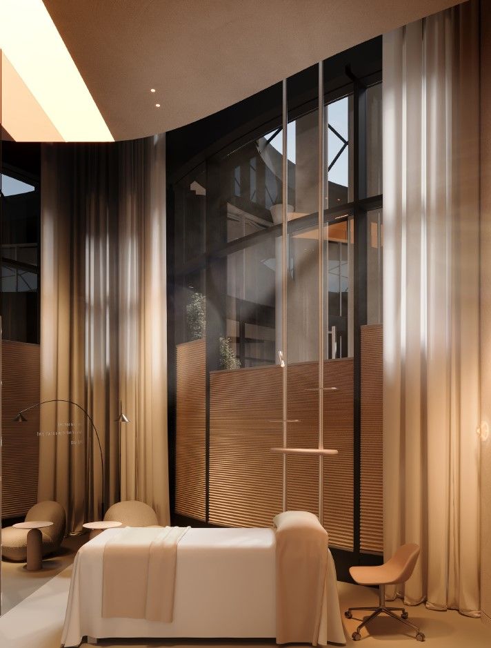 Treatment room with draped walls