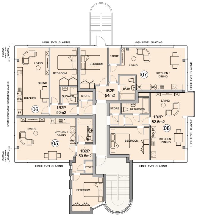 First floor plan showing the remaining four flats