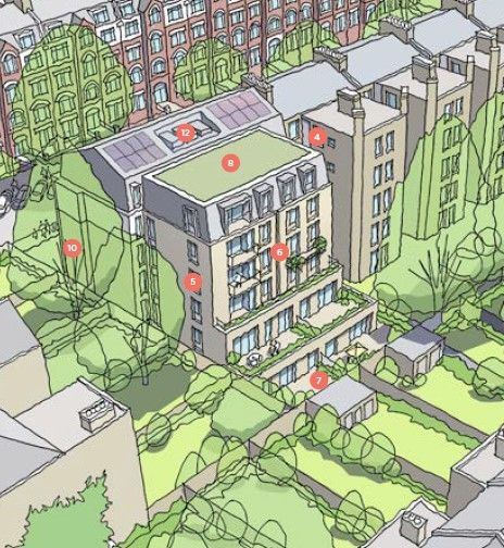 Axonometric showing the scheme in its block